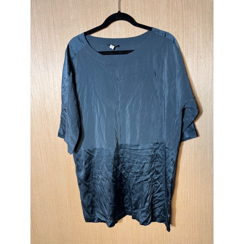 Eileen Fisher Womens Small Blue 100% Silk Short Sleeve Tonal Colorblock Top